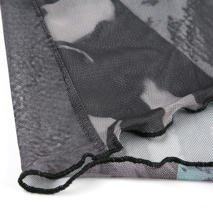 V neck print lace hem mesh cami midi dress  | Festival Outfits Women