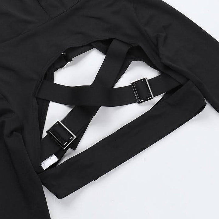 Hoodie long sleeve buckle cross back crop top  | Festival Outfits Women