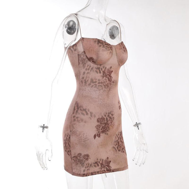 Leopard print sweetheart neck backless cami mini dress  | Festival Outfits Women  | Leopard Print Mini Dress