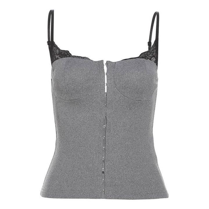 Ribbed lace hem button cami top  | Festival Outfits Women