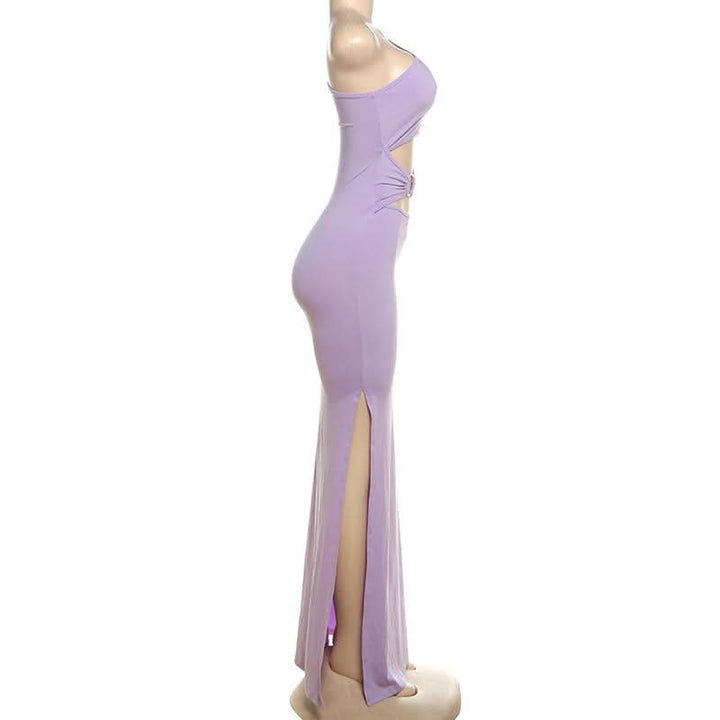 One shoulder o ring hollow out slit cut out maxi dress  | Festival Outfits Women