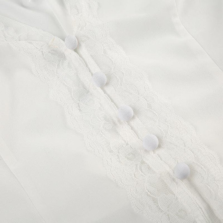 Maɓallin wuyan V mai lace mai ƙarfi | Kayan Biki na Mata