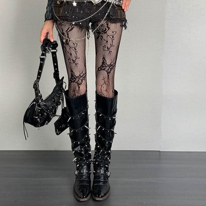 Fishnet butterfly pattern hollow out tights  | Festival Outfits Women