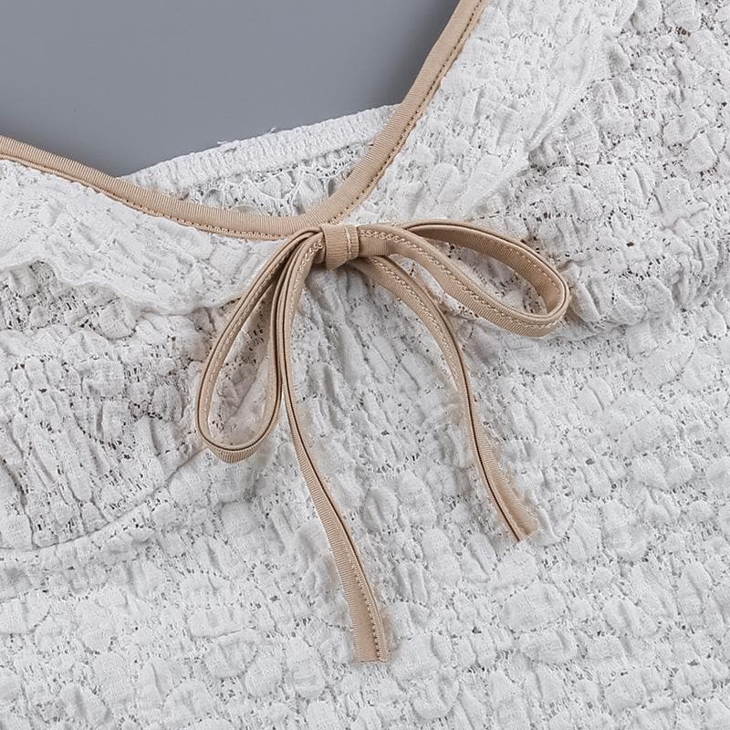 V neck ruffle textured smocked cami top  | Festival Outfits Women