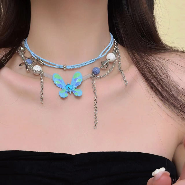 Butterfly beaded layered choker necklace  | Festival Outfits Women