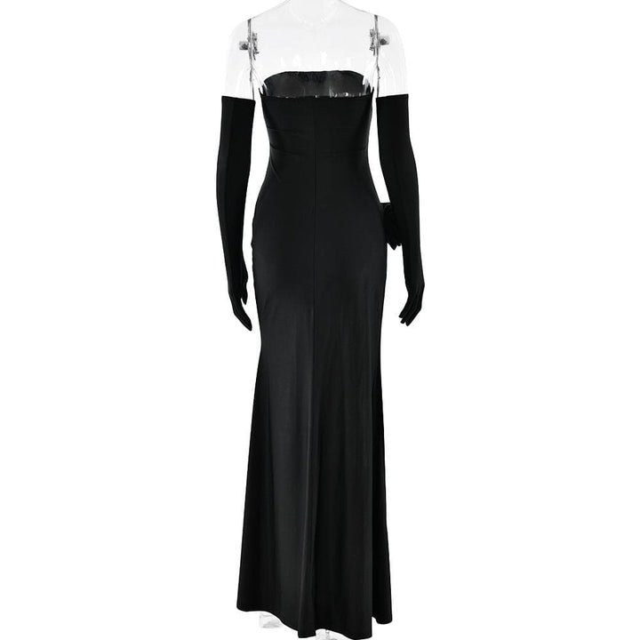 Off shoulder gloves flower applique high slit tube maxi dress  | Festival Outfits Women