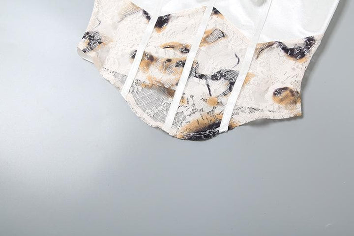 Bowknot print lace patchwork bustier cami top | Kayan Biki na Mata