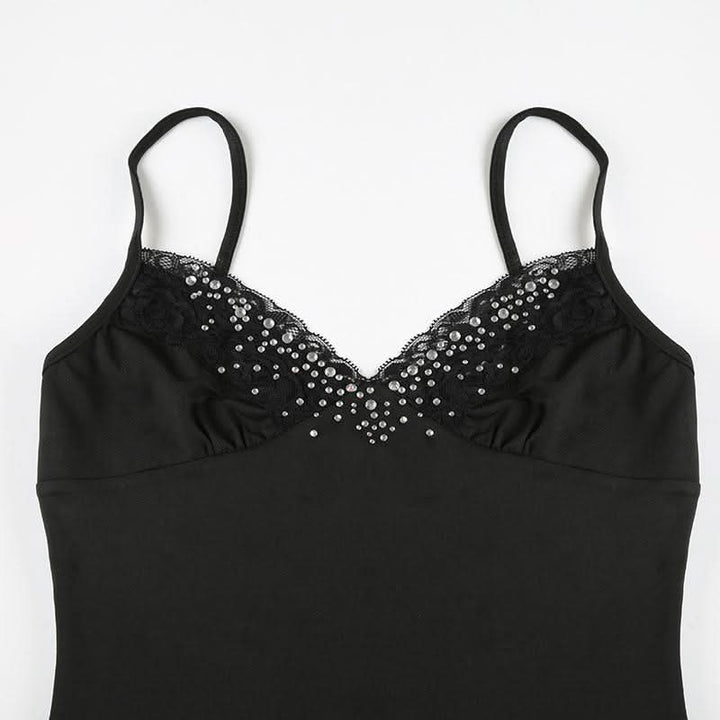 Beaded v neck lace hem backless cami top  | Festival Outfits Women