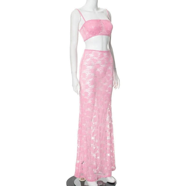 Sheer lace see through cami maxi skirt set-final-sale  | Festival Outfits Women