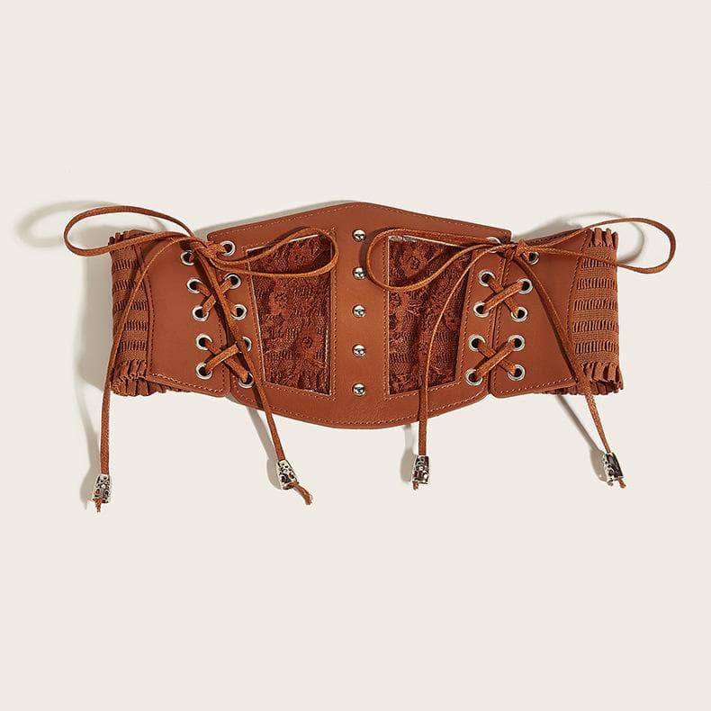 Lace up patchwork PU leather corset  | Festival Outfits Women