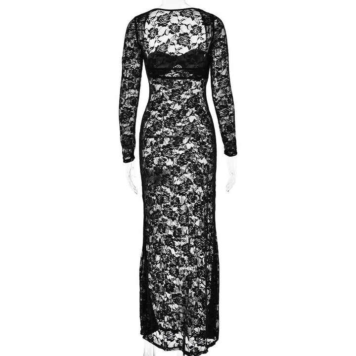 Long sleeve lace see through sweetheart neck maxi dress  | Festival Outfits Women