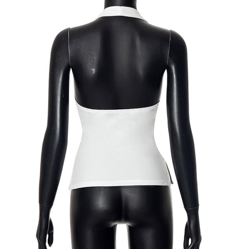 Riga mara baya mara baya ta Halter v wuya mai ruched | Kayan Biki na Mata