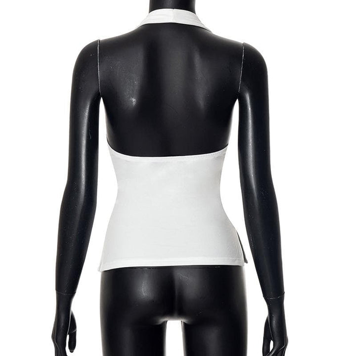 Riga mara baya mara baya ta Halter v wuya mai ruched | Kayan Biki na Mata