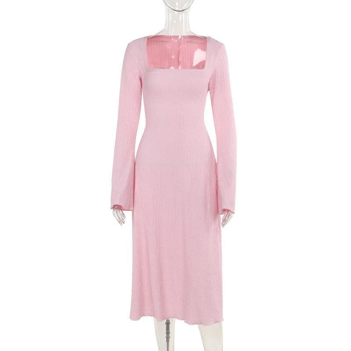 Long sleeve square neck textured midi dress  | Festival Outfits Women