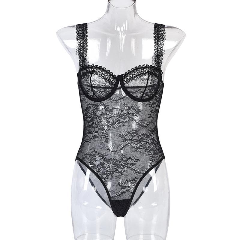 Sheer lace see through backless cami bodysuit  | Festival Outfits Women