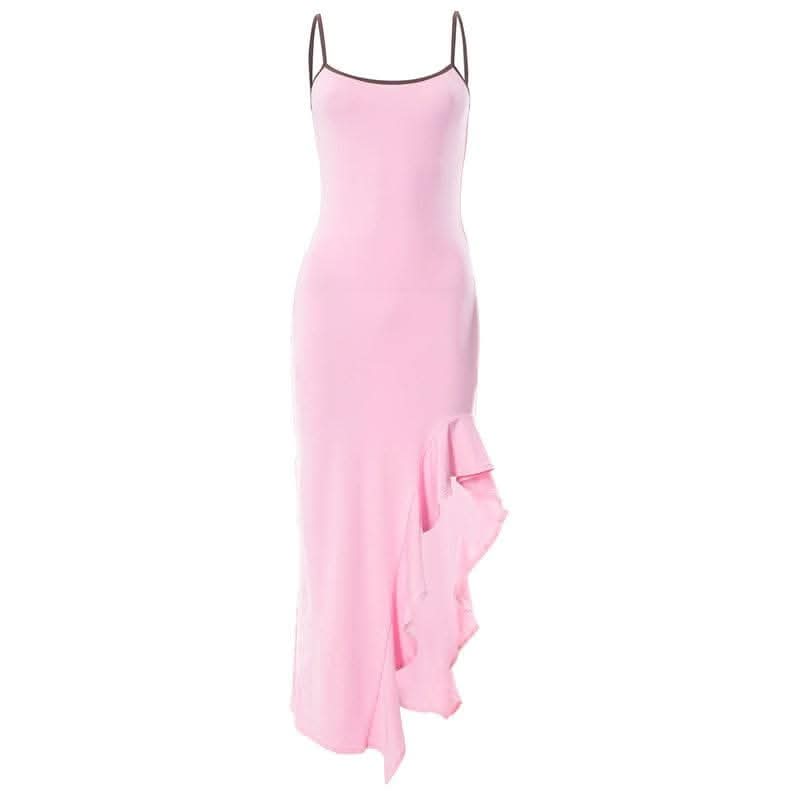 Irregular ruffle backless solid u neck cami maxi dress-final-sale  | Festival Outfits Women