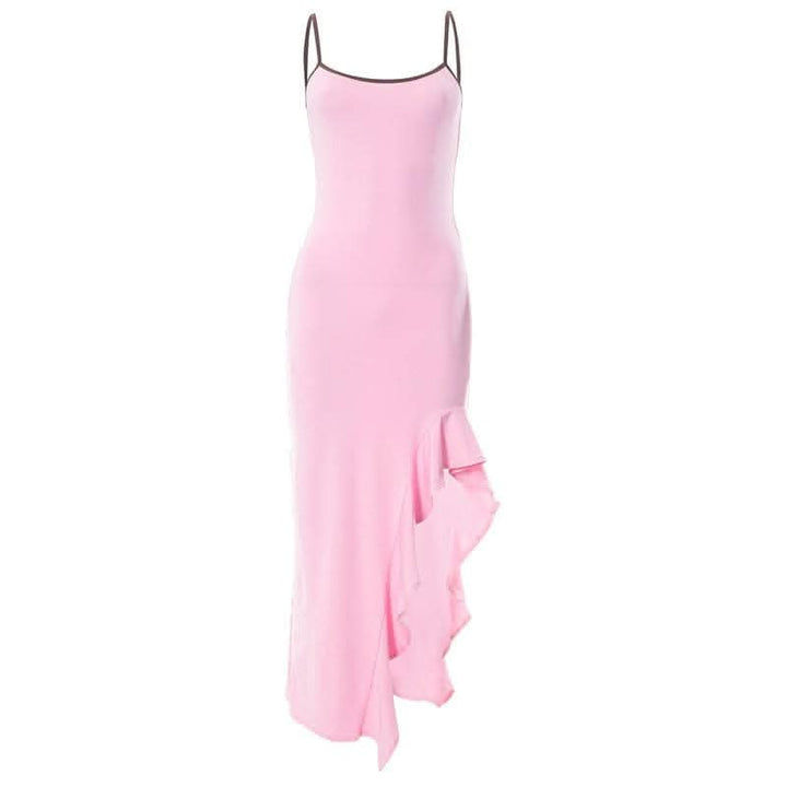 Irregular ruffle backless solid u neck cami maxi dress-final-sale  | Festival Outfits Women