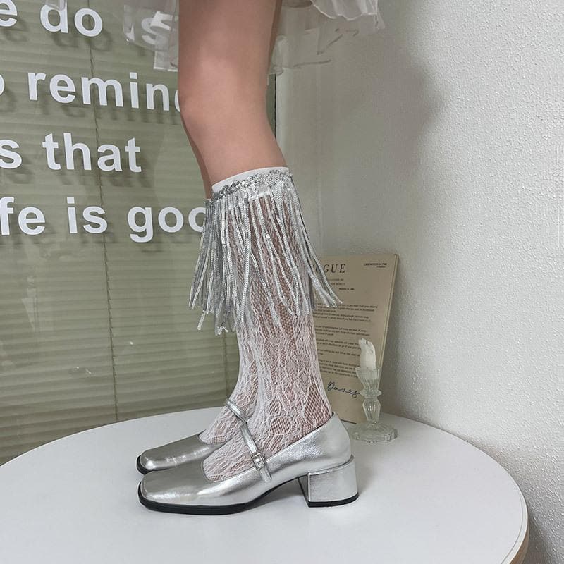 Glitter lace tassels long socks  | Festival Outfits Women