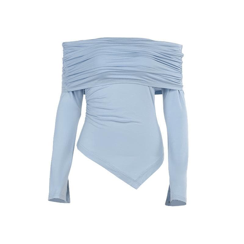 Long sleeve off shoulder irregular ruched top  | Festival Outfits Women