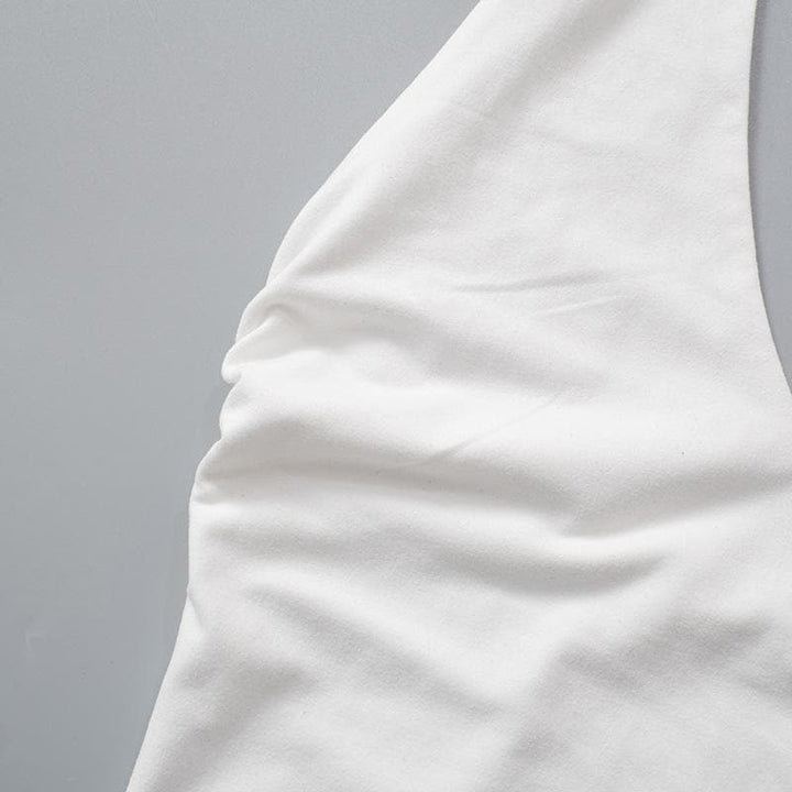 Riga mara baya mara baya ta Halter v wuya mai ruched | Kayan Biki na Mata