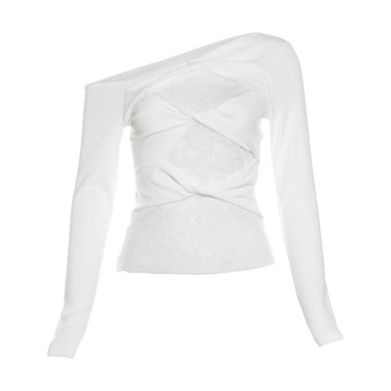 Off shoulder long sleeve lace patchwork top  | Festival Outfits Women
