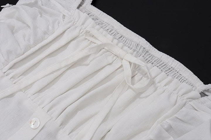 Ruched button square neck sleeveless smocked ruffle midi dress-final-sale  | Festival Outfits Women