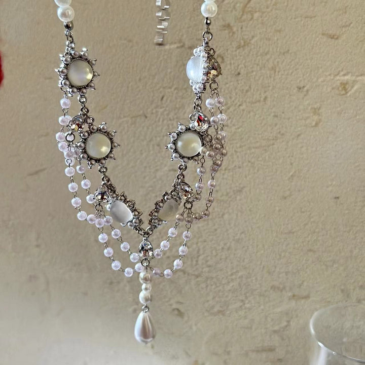 Faux pearl layered rhinestone choker necklace  | Festival Outfits Women