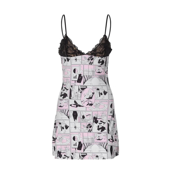 V neck abstract lace cami mini dress  | Festival Outfits Women-final-sale