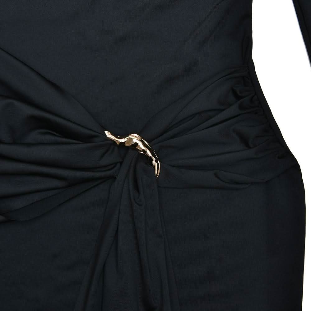 Long sleeve ruched metal applique mini dress  | Festival Outfits Women
