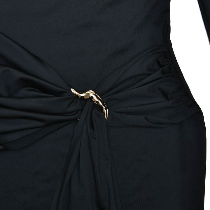 Long sleeve ruched metal applique mini dress  | Festival Outfits Women