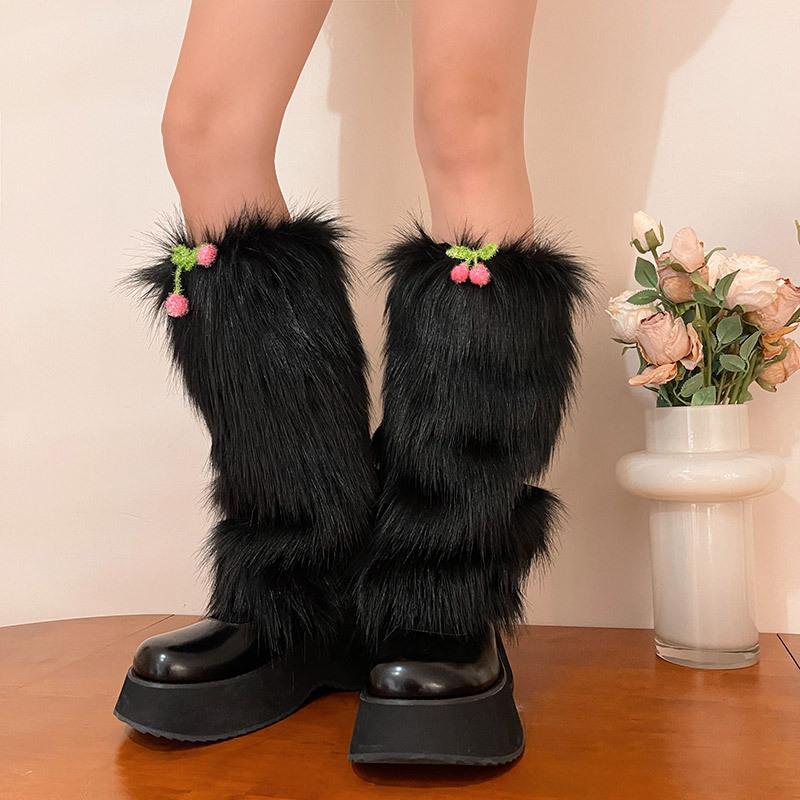 Furry cherry decor leg warmer  | Festival Outfits Women