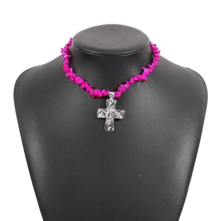 Cross pendant beaded metal chain necklace  | Festival Outfits Women