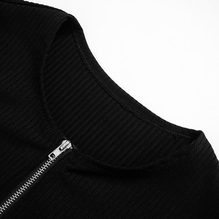 Crewneck long sleeve zip-up lace up contrast mini dress-final-sale  | Festival Outfits Women