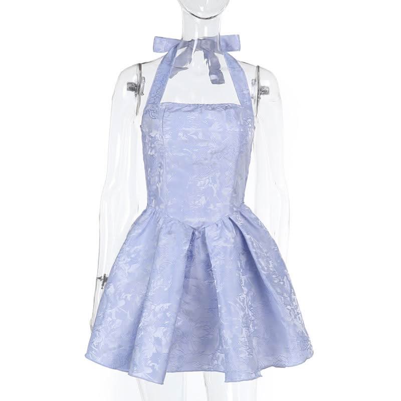 Halter smocked ruched square neck print mini dress  | Festival Outfits Women