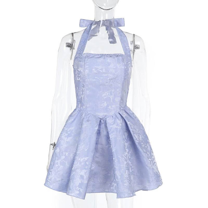 Halter smocked ruched square neck print mini dress  | Festival Outfits Women