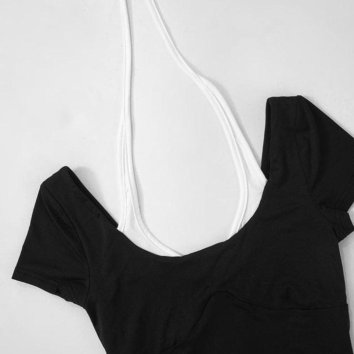 Halter u neck contrast short sleeve top  | Festival Outfits Women