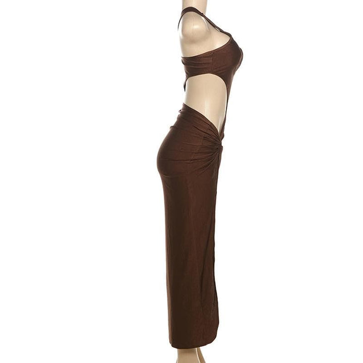 One shoulder hollow out ruched high slit cut out midi dress  | Festival Outfits Women
