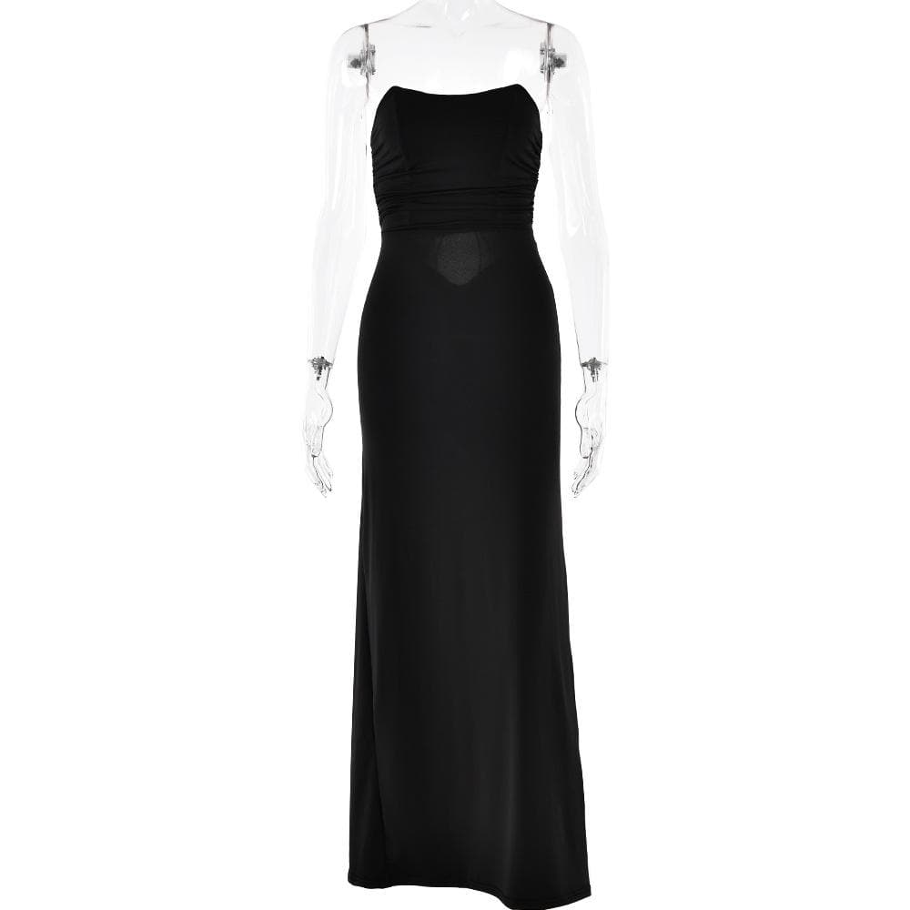 Ruched lace up backless hollow out tube cut out maxi dress  | Festival Outfits Women