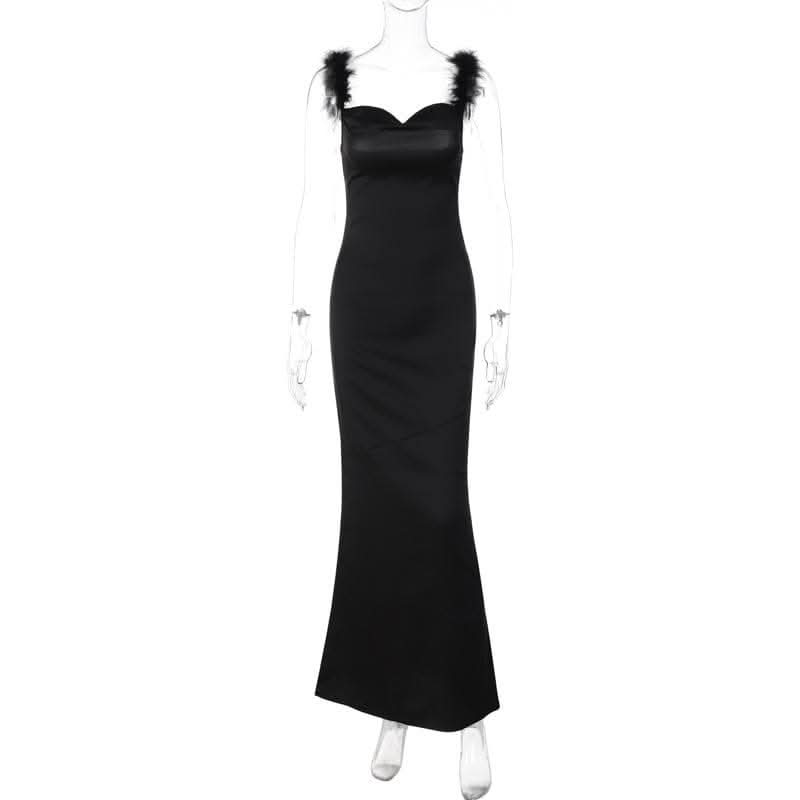 Feather cowl neck ruched solid backless maxi dress-final-sale  | Festival Outfits Women