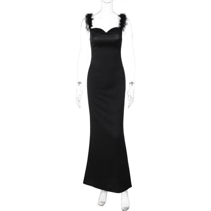 Feather cowl neck ruched solid backless maxi dress-final-sale  | Festival Outfits Women
