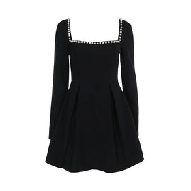 Square neck long sleeve beaded mini dress  | Festival Outfits Women