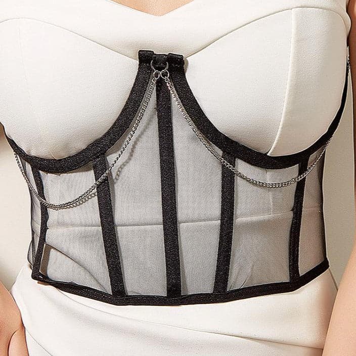 Mesh stitch metal chain lace up corset  | Festival Outfits Women