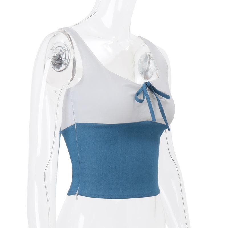 Takardar wando mai launin Denim ruched bowknot | Kayan Biki na Mata