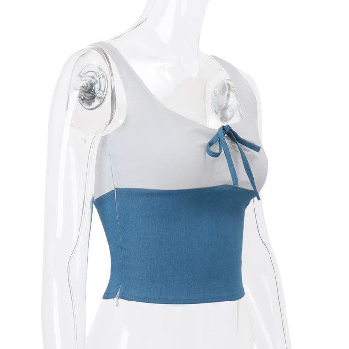 Takardar wando mai launin Denim ruched bowknot | Kayan Biki na Mata