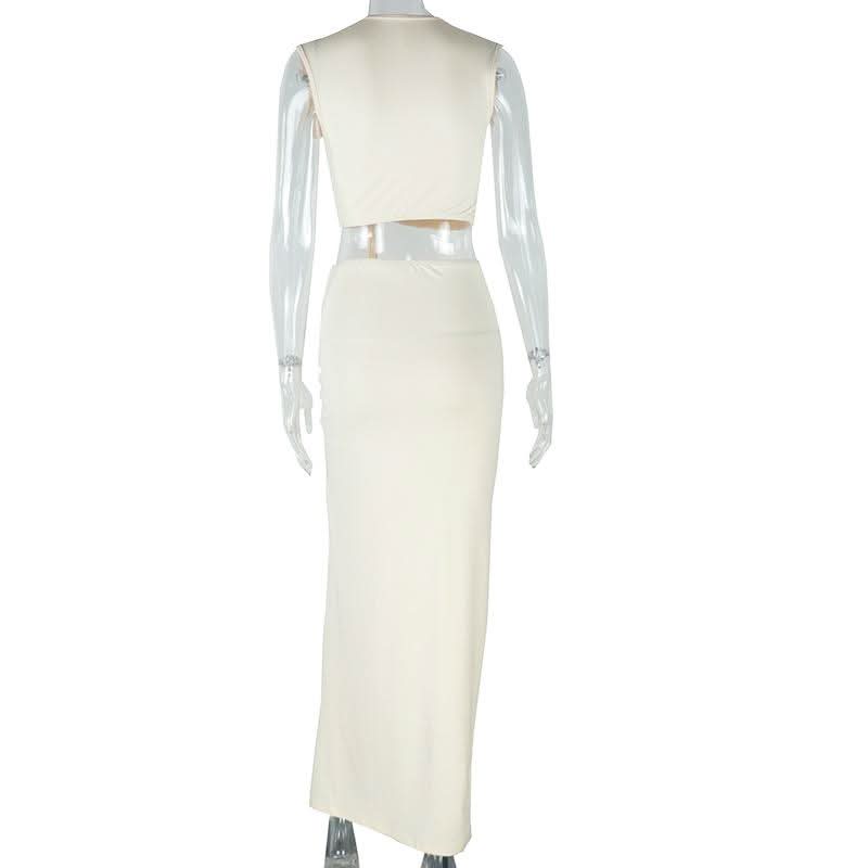Irregular ruched slit hollow out v neck cut out maxi dress  | Festival Outfits Women