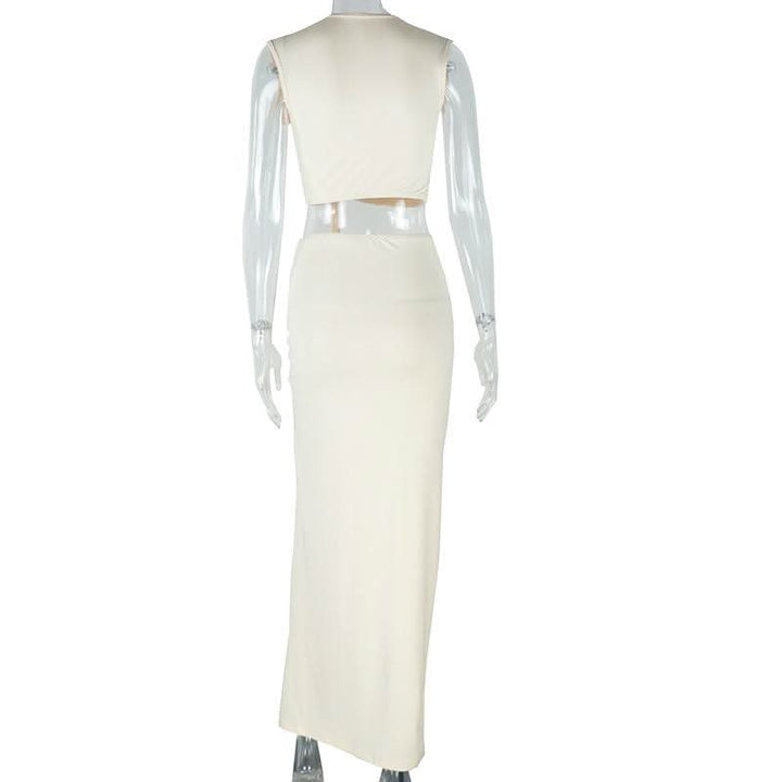 Irregular ruched slit hollow out v neck cut out maxi dress  | Festival Outfits Women