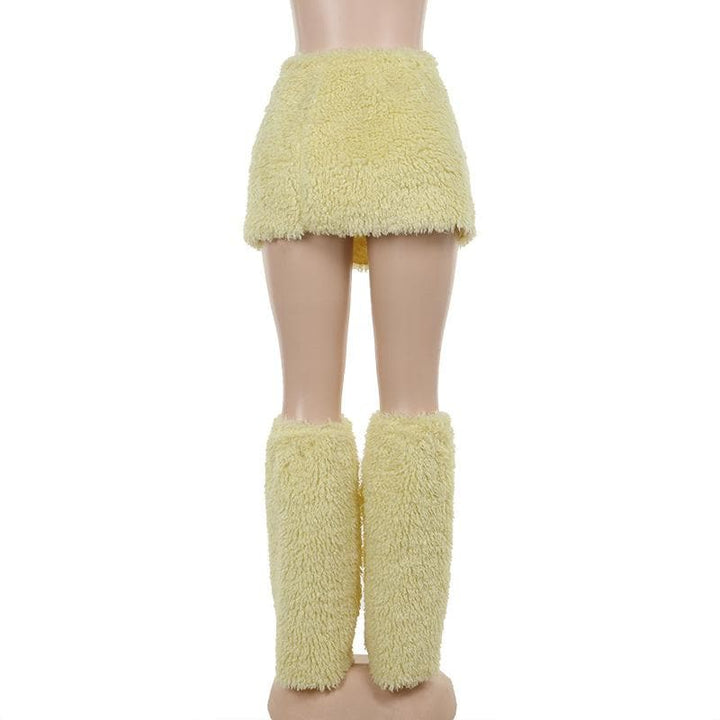 Fluffy slit leg warmer solid mini skirt  | Festival Outfits Women