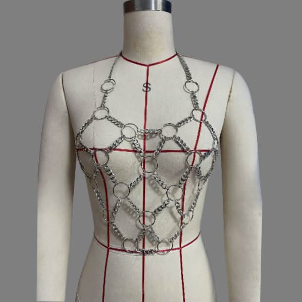 Halter o ring metal chain hollow out cut out top  | Festival Outfits Women