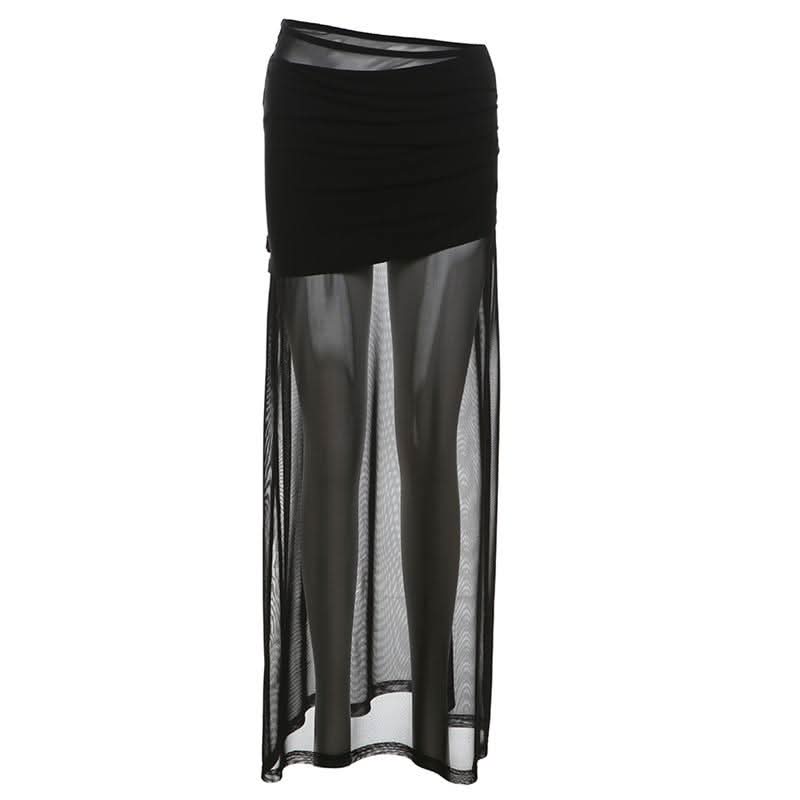 Ruched mesh solid maxi dress  | Festival Outfits Women