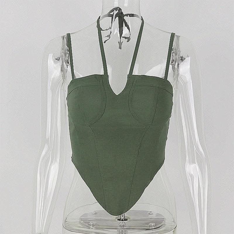 Solid halter notch neck self tie backless cami crop top-final-sale  | Festival Outfits Women